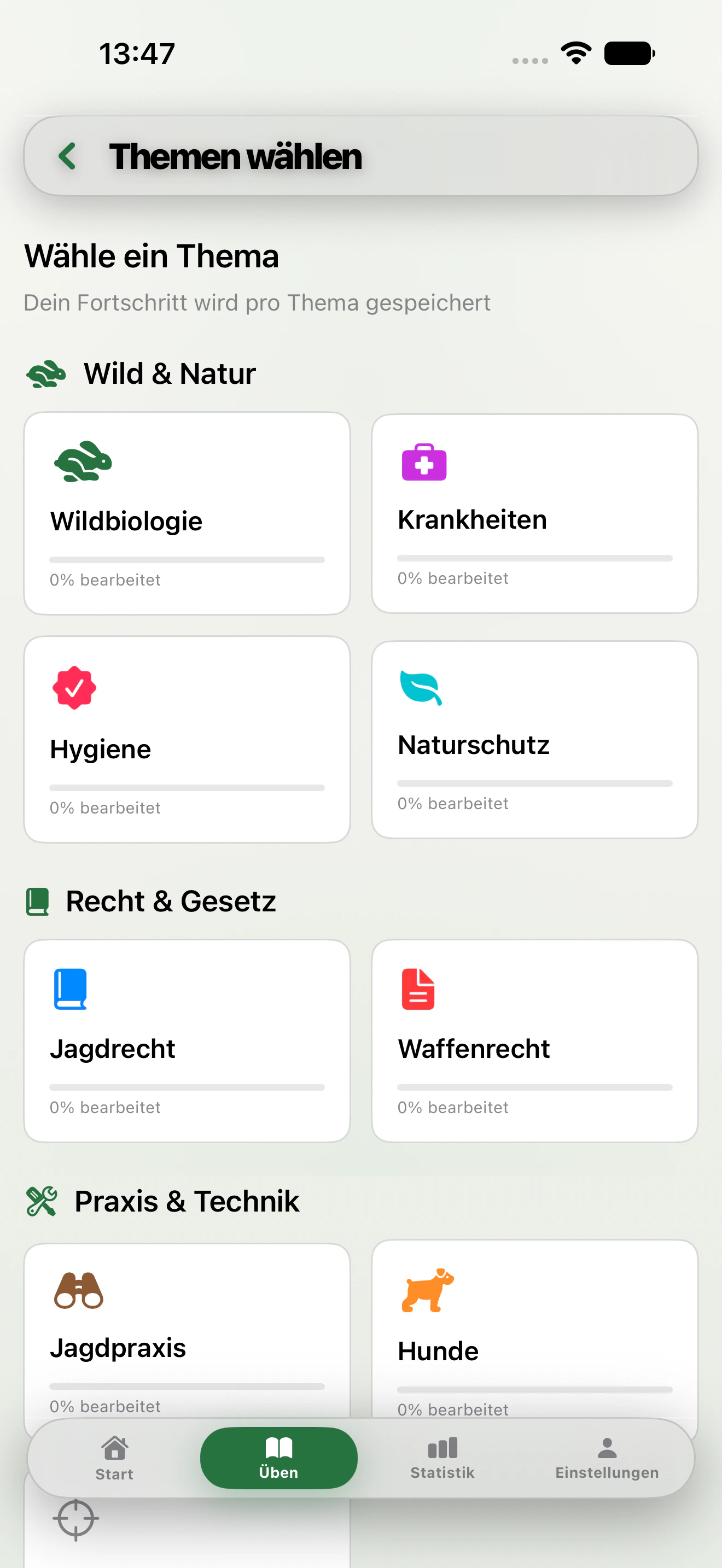 Topic selection in MeinJagdschein